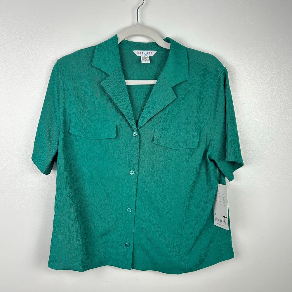 NEW Athleta Echo Top Blouse Emerald Green Packable Short Sleeved Size Small